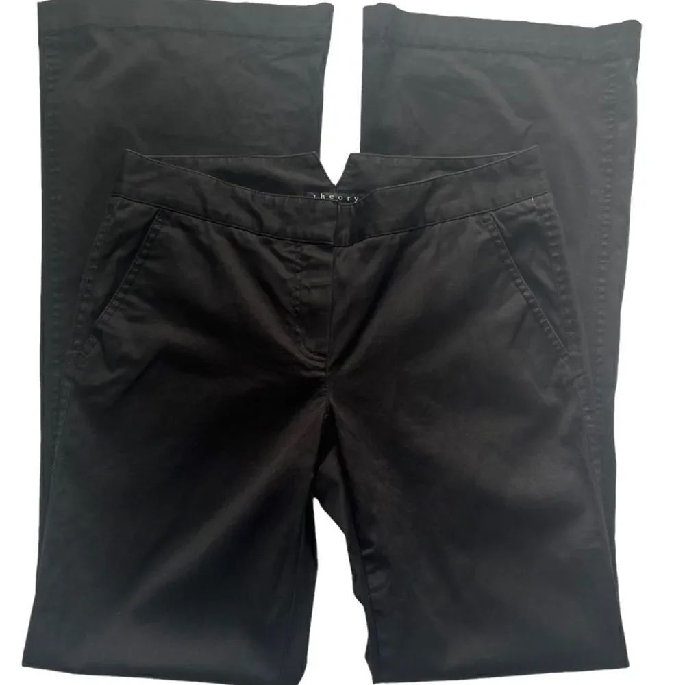 NWT Theory Ani Hunter Black Bittersweet Wide leg Flare Cotton  Pants Slacks sz 8